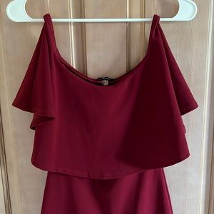 Strapless cranberry colored body con dress